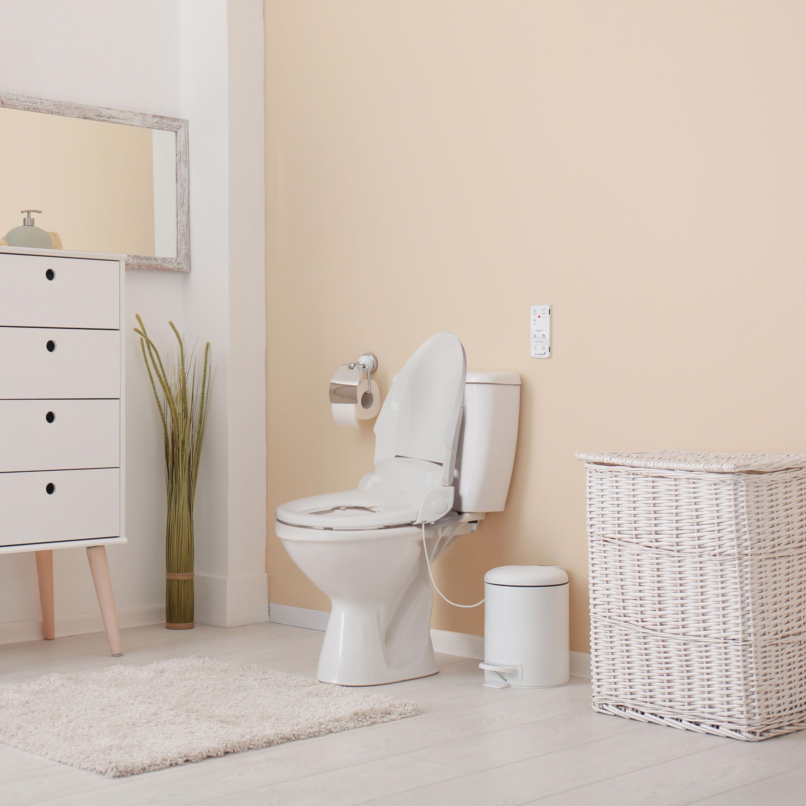 SmartBidet® SB-100R Electric Smart Bidet™ Seat for Elongated Toilets with Remote Control, Stainless Steel Nozzle with Removable Nozzle Cap, Slim and Strong Design