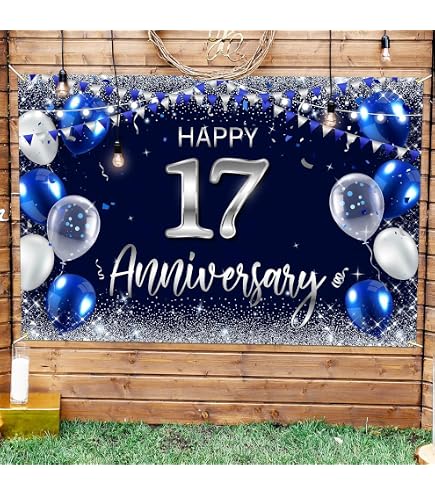 Amazon.com: Happy 17th Anniversary Backdrop Banner Decor Navy Blue