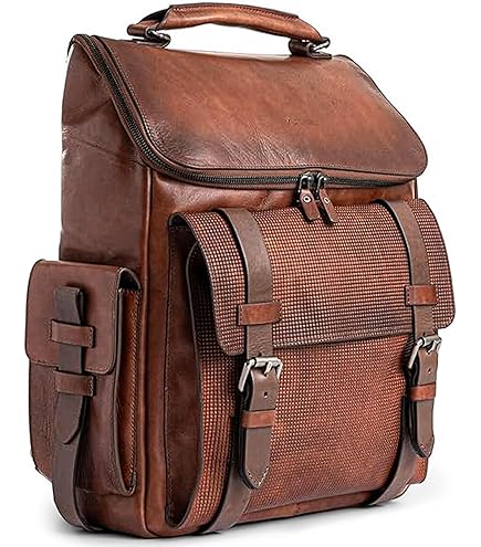 American West Hand Tooled Handcrafted 100% Genuine Leather Backpack with Hair-on Cowhide for Men and Women | Classic Travel Collection | Western (Dark Brown)