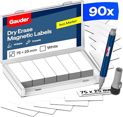 GAUDER Magnetic Labels Writable 90 Pcs 75x25 mm Reusable Magnetic Tags