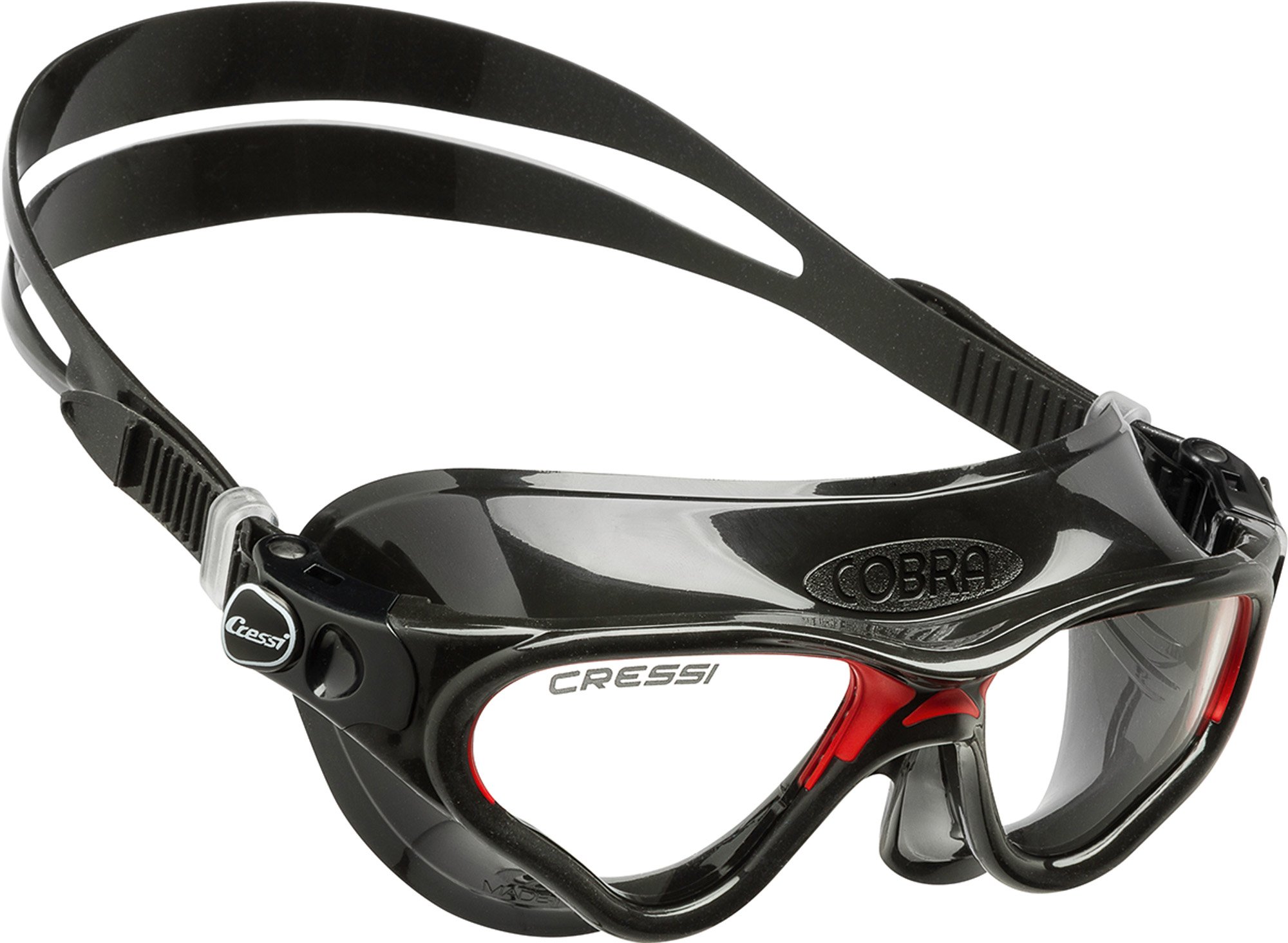 Cressi Cobra Anti Fog Premium Swim Goggles Mask - Black/Red