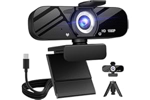 TEWIKY Full HD Webcam with Built-in Microphone and Rotatable Tripod, 1080P Video and Wide Angle Camera, Privacy Cover, for Desktop PC or Laptop Computer (Webcam with Type C Cable)