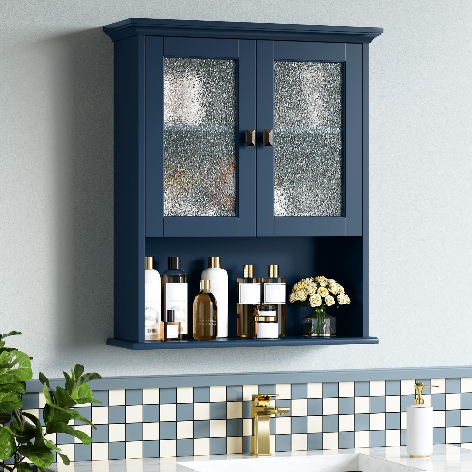Photo 1 of Baztin Bathroom Cabinet Wall Mount, Medicine Cabinet Over Toilet Storage Cabinet with Glass Door Build-in Spirit Level Cupboard Hanging Storage for Bathroom Laundry Kitchen Living Room (Ultramarine)