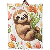 Bidesk Funny Sloth Blanket Soft Cozy Flannel Throw Blanket, Warm Yet Lightweight Cute Sloths with Tulips Blankets for Travel, Couch, Bed, for Adults Women Girls, Fuzzy Outdoor Comfort Wrap 60"×50"