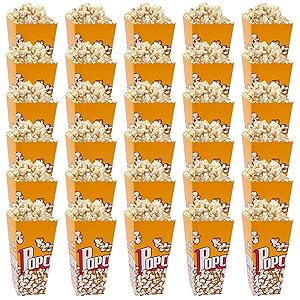 Popcorn Buckets, 32 OZ Popcorn Boxes 30 PCS Fashionable Yellow Popcorn Style 6.3×3.5×2.5 inches Reusable Large-Capacity Boxes in Movie Night or Carnival Party for Popcorn