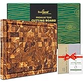BEEFURNI Teak Wood End Grain Cutting Board (M, 18x14x1.5"), Wooden Cutting Boards for Kitchen with Juice Groove Hand Grip, Durable Serving Board, Charcuterie Boards, Christmas Gifts, 1 Year Warranty