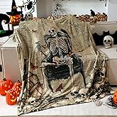 Breling Gothic Throw Flannel Blanket Ghost Skeleton Cozy Fuzzy Warm Throw Blanket Gothic Punk Themed Print for Winter Couch Sofa Bed Home Decor 60"x50"
