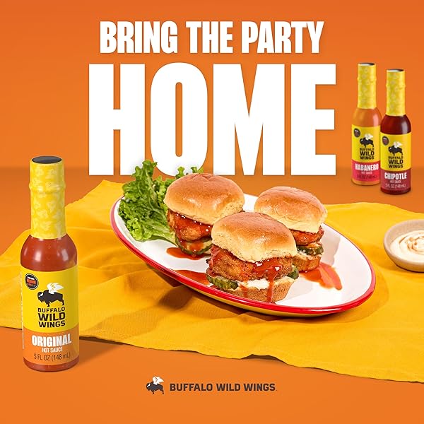 BUFFALO WILD WINGS HOT SAUCE GIFT PACK, INCLUDES CLASSIC, HABANERO, AND CHIPOTLE HOT SAUCES, 5 FL OZ BOTTLES, MARINADE, AND SEASONING FOR CHICKEN WINGS AND PORK RIBS