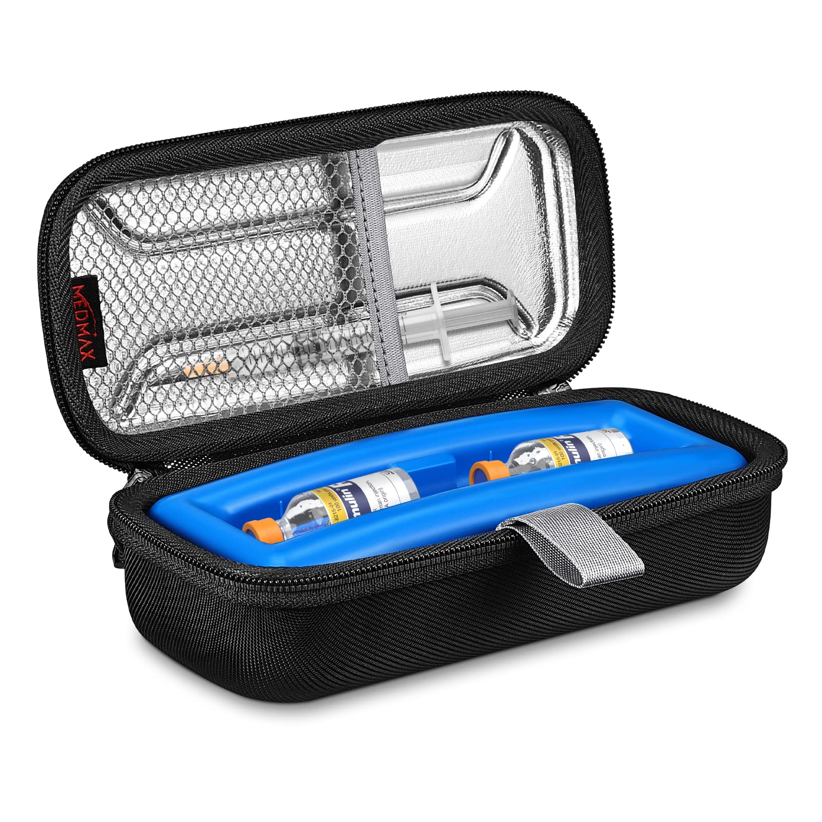 Insulin Vial Carrying Cooler Case, Portable Water Resistant Insulated Diabetic Organizer Protective Hard Shell Medical Travel Case with One Ice Brick (Black)