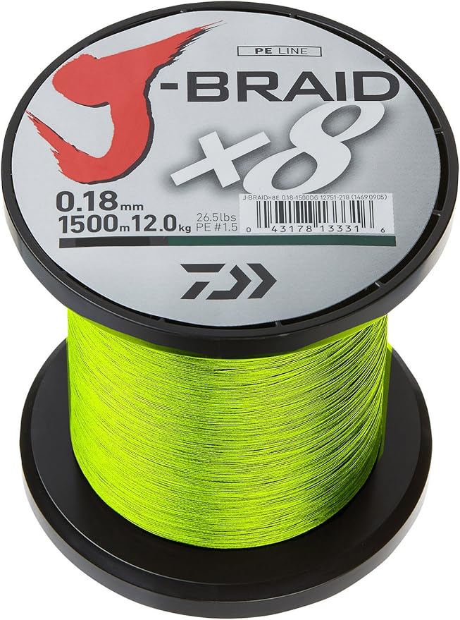 Daiwa JBraid X8, 1500m chartreuse braided Fishing line Amazon.co.uk