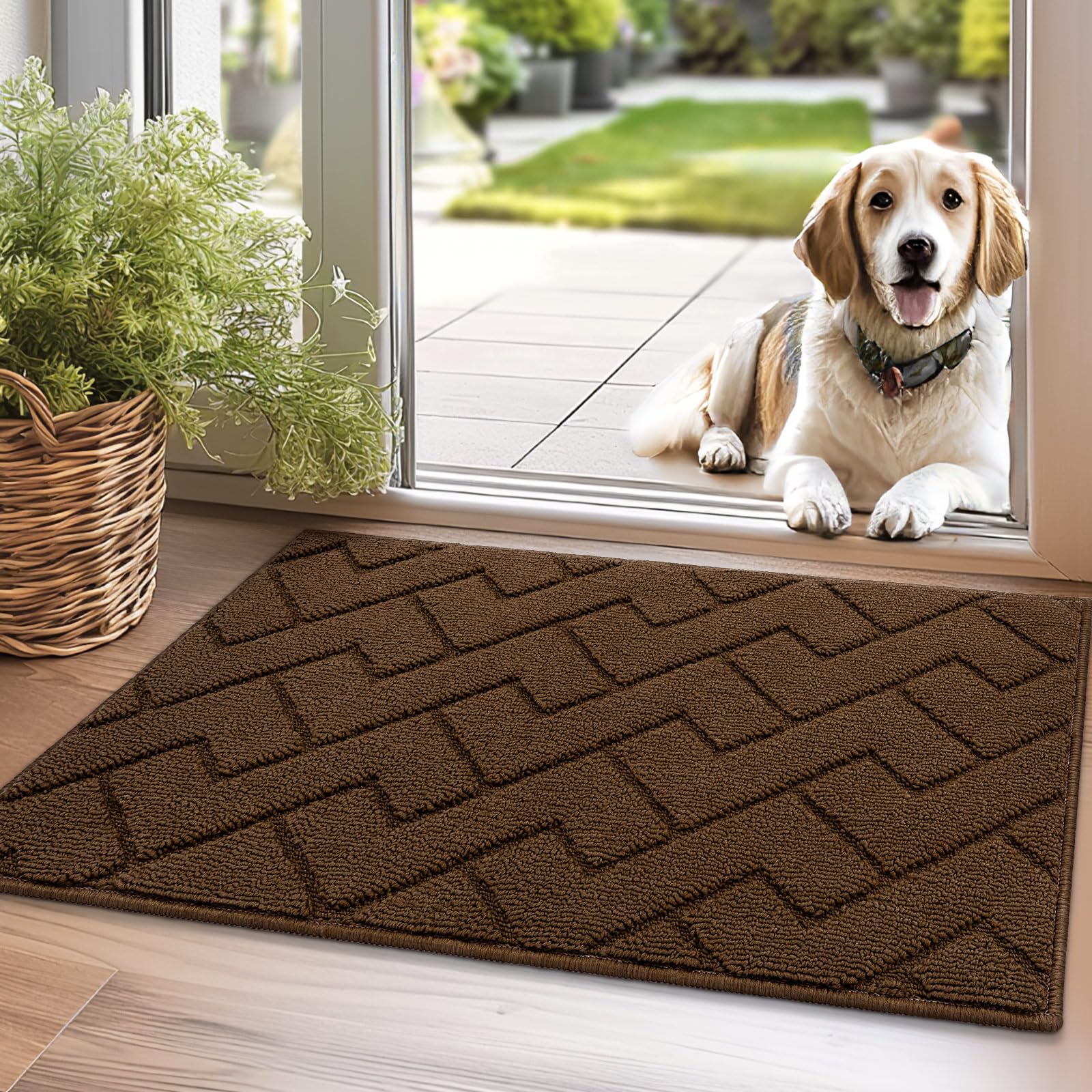 Biscpro Door Mats Indoor,Dirt Trapper Mat Absorbent Non-Slip Low Profile Doormat for Entrance,Inside,Kitchen,Front Door Mat Washable for Pets and Dogs—50x80cm,Dark Brown — image 1