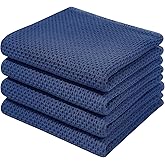 Homaxy 100% Cotton Waffle Weave Kitchen Dish Towels, Ultra Soft Absorbent Quick Drying Cleaning Towel, 13 x 28 Inches, 4-Pack, Navy Blue