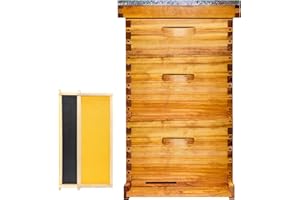 HIVEAURA Gold Standard 8 Frame Bee Hive Beeswax Coated Includes Beehive Frames and Foundations (2 Deep Boxes & 1 Medium Box)