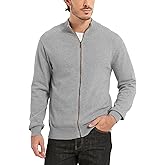 Kallspin Men's Full Zip Up Sweater Cardigan Pure Cotton Stand Collar Sweater Classic Lightweight Cardigan
