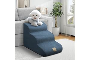 Mestuel Dog Stairs for Small Dogs, Dog Stairs to Couch Sofa Bed, 3 Steps Pet Stairs Ramp with High Density Foam& Non Slip Bottom, Dog Steps Ramp Ladder Hold up to 60 lbs, Blue