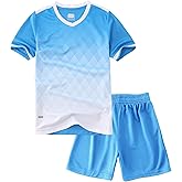 Hiheart Boys Quick Dry Short Sleeve T-Shirt and Mesh Shorts Soccer Set