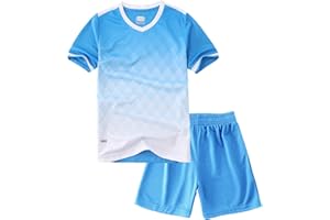 Hiheart Boys Quick Dry Short Sleeve T-Shirt and Mesh Shorts Soccer Set