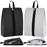 Vincreem 2 Pack Smell Proof Shoe Cleat Bag for Travel Water-resistant Odor Absorbing Lightweight Golf Soccer Shoe Storage Organizer Pouch with Zipper Dust-proof for Gym Sports Work (Black, Light Grey)