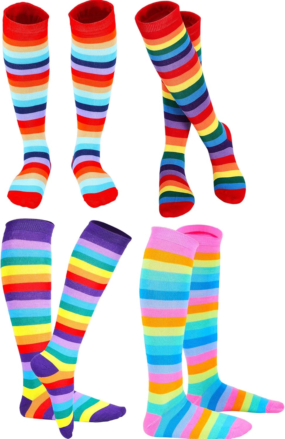 4 Pairs Rainbow Pride Knee Socks Unisex Colorful Striped Knee High