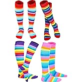 SATINIOR 4 Pairs Rainbow knee socks Women Colorful Striped High Socks Girls Thigh High Stockings