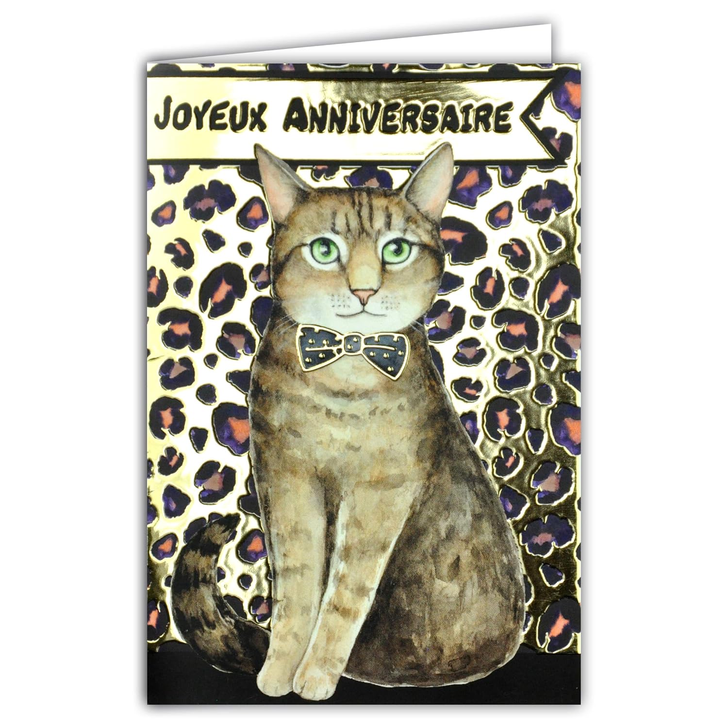 Fournitures D Ecole Carte Joyeux Anniversaire Chat Leopard Animal Nœud Papillon Noir Et Or Doree Feter Souhaiter Brillant Chic Tendance A La Mode Fournitures De Bureau Bimport Cl