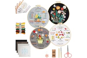 EEEKit Embroidery Kit for Beginners, 31 Stitch Techniques DIY Cross Stitch Kit, Hand Embroidery Starter Needlepoint Kits with