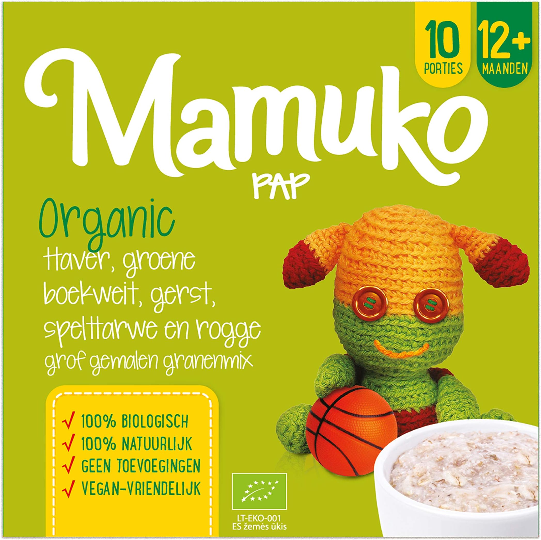 MAMUKO PORRIDGE - 5 Grain. Organic Mix of Oat, raw buckwheat, Barley, Spelt Wheat and rye Groats, 12+ Months