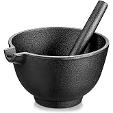 Velaze Cast Iron Mortar and Pestle Set,3 Cup Capacity | 6.5 Inch Pestle,27 oz Molcajete,Pour Spout Design,Spice Grinder,Smasher for Pesto,Herbs,Seasonings,Homemade Recipes,Pills