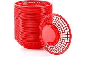 Suwimut 50 Pack Fast Food Baskets, 8 Inches Round Plastic Bread Fry Baskets, Serving Tray for Fast Food Restaurant, Deli Serv