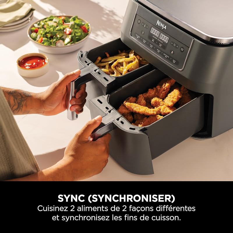Air Fryer Dual Zone numérique, Friteuse à air, 2 compartiments, 7,6L