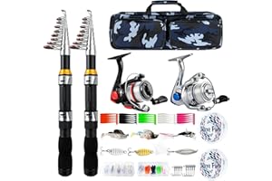 MOUHIKE Telescopic Fishing Rod Reel Combo 2PCS 6.89FT Collapsible Fishing Pole Spinning Reel Lures Accessories with Fishing Bag Portable Fishing Rod Kit for Saltwater Freshwater Travel Fishermen Gift