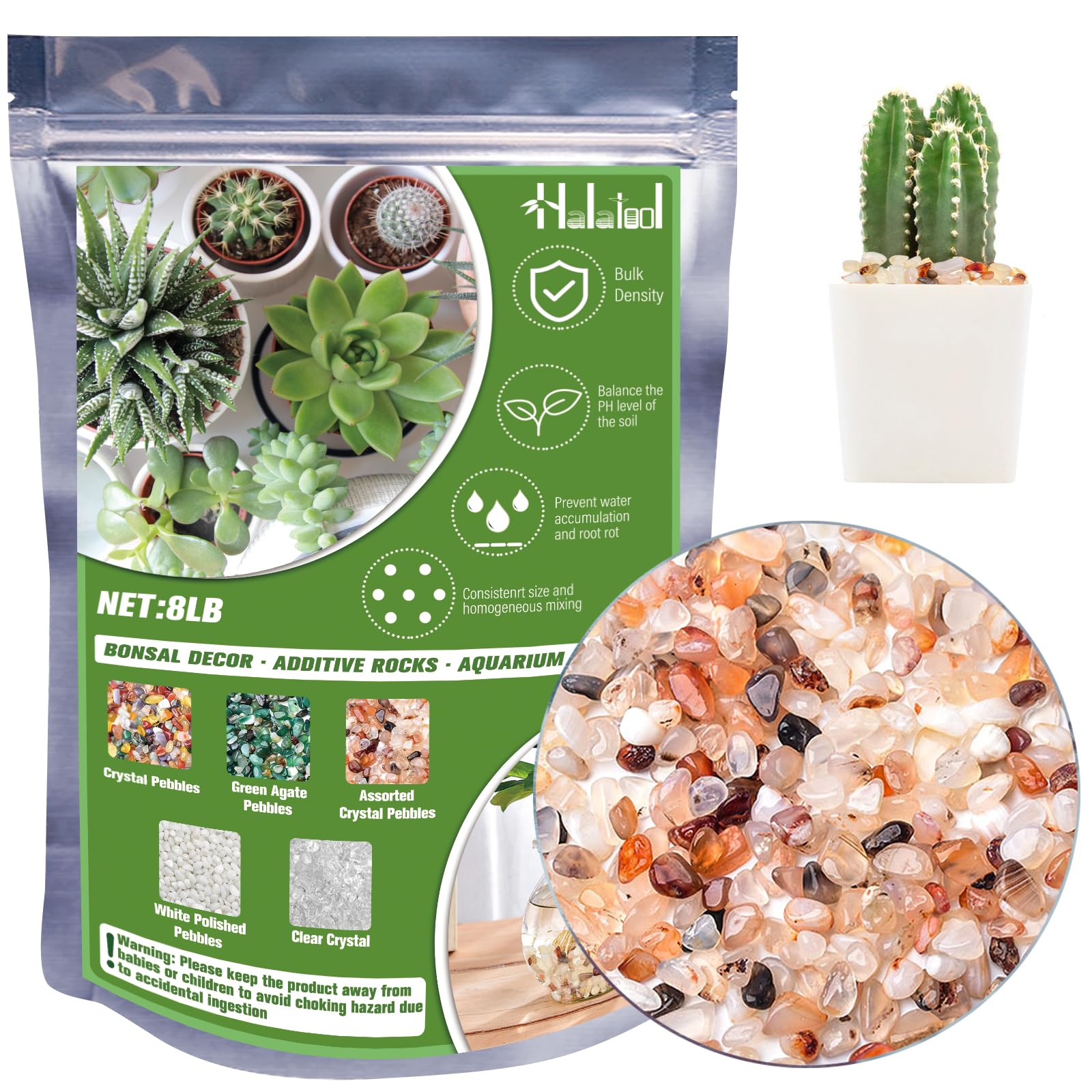 Photo 1 of Halatool Crystal Pebbles 8 LB Bulk Bag 0.27"- 0.79" Natural Landscaping Pebbles Aquarium Gravel Decorative Polished Stone Suitable for Plants Home Decoration DIY Handmade Fish Tanks Vase Filler