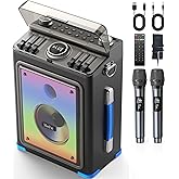 Metfut Professional Karaoke Machine for Adults with Bluetooth 5.3, 2 Wireless Mics, Portable Wooden Speaker PA System with Bass/Treble Adjustment for Backyard, Home Parties and Camping-Blue