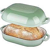 VORRINGARD Large Cast Iron Dutch Oven Dome Pot with Lid, Enameled Bread Oven, Bread Pan for Homemade Sourdough Bread Baking, 9QT, Green