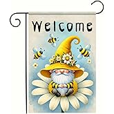 BlissYard Welcome Summer Spring Garden Flag 12x18 Inch Double Sided Happy Gnome Daisy Flowers Summer Yard Outdoor Home Decorative Lawn Outside Decoration Banner