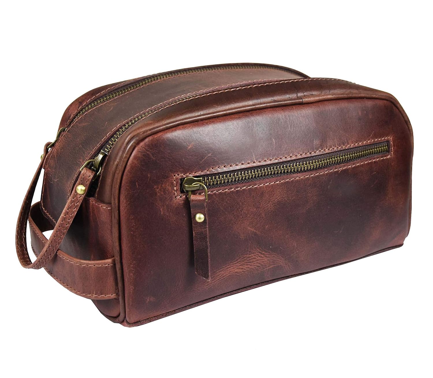 10" Premium Leather Toiletry Travel Pouch With Waterproof Lining | King-Size Handcrafted Vintage Dopp - Kit ~ Gift for Father's Day By Aaron Leather Goods (Dark Brown) : Beauty
