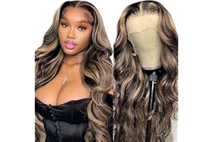 MEGALOOK 28 Inch 1b/27 Highlight Ombre Lace Front Wig Human Hair Pre Plucked 200% Density Balayage Wig Human Hair Body Wave 13x4 HD Transparent Lace Front Wigs Human Hair with Baby Hair