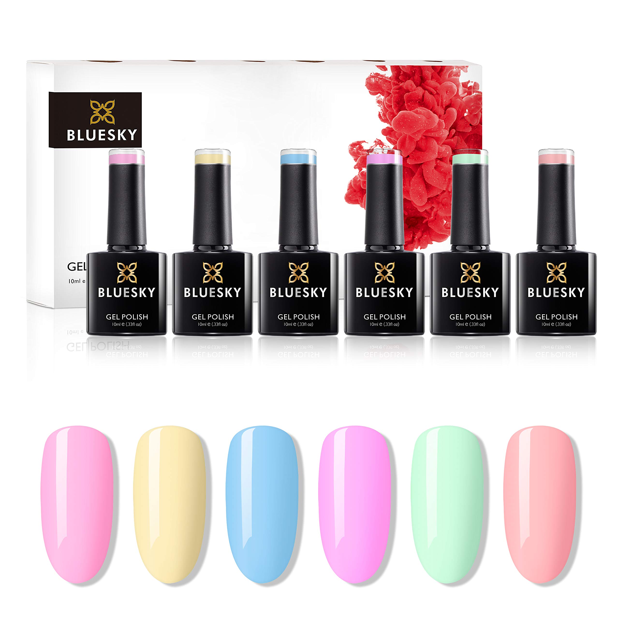 Bluesky Gel Nail Polish Set, Complete Pastel Neon Collection, 6 x 10 ml, Pink, Yellow, Blue, Purple, Green, Peach (Requires Curing Under UV LED Lamp)