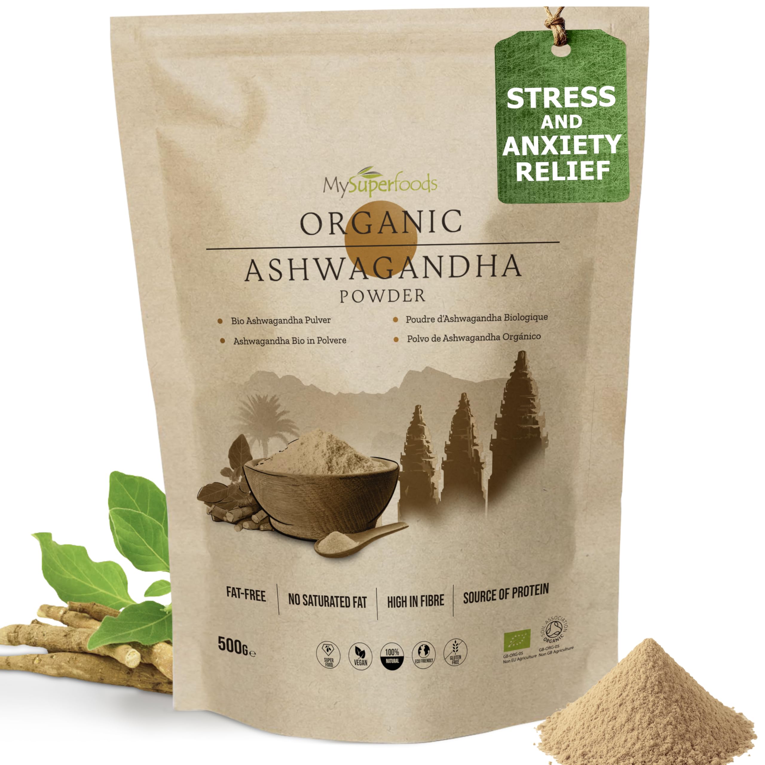 MySuperfoods Organic Ashwagandha Powder 500g, Rich Source of Vitamin B6 & B12