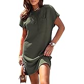 miduo Womens Casual Summer Crewneck Short Sleeve Striped Textured Ribbed Mini Tshirt Shift Dress