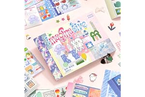 ZHIJIANHZ Japanese Manga Style Sticker Book with 30 Sheets of Glitter Sand, Matte Film and Writable Note Stickers for DIY Scrapbooking Journaling(Imagina Give)