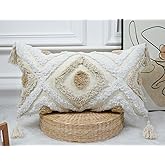 NUYECY Modern Long Lumbar Throw Pillow Cover 16 x 26,Cotton and Linen Tufted Decorative Boho Long Lumbar Pillow Case for Couch Sofa Bed Farmhouse Chair Outdoor,Khaki&Beige&White