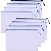 Valtiner 8Pcs Mesh Zipper Pouch Bags, A4 Size Clear Plastic Zipper Pouches, Waterproof Bag for Organizing Storage, File Zip Bags for School Board Game Puzzle Storage, Office Supplies (Blue)