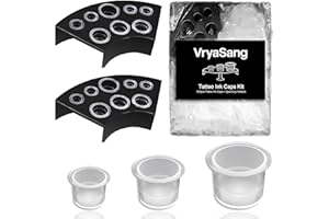 VryaSang 302pcs Tattoo Ink Caps Kit - 100 Small 100 Medium 100 Large Tattoo Ink Cups + 2 Black Cup Holders for Permanent Makeup Container Cap Tattoo Accessory Tattoo Supplies