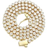 BREN Bezel Tennis Necklaces for Women Men, 18K White/Yellow Gold Plated 3mm 16/18/20 inch Cubic Zirconia Dainty Chain Jewelry (Gold-3mm, 18 inch)