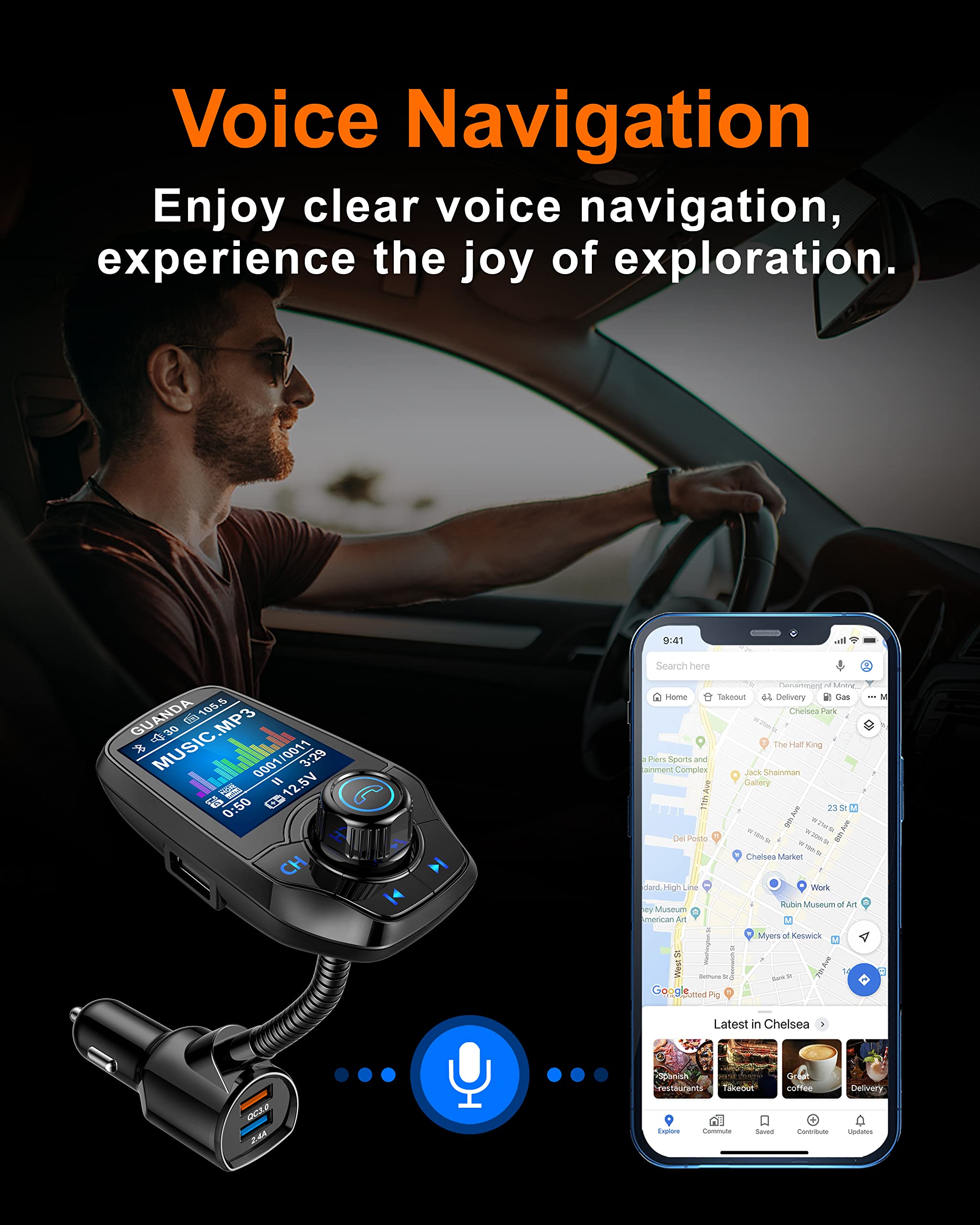 Upgraded Bluetooth FM Transmitter for Car, Wireless Radio Adapter Kit W