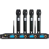 PRORECK MX44 4-Channel UHF Wireless Microphone System with 4 Hand-held Microphones Karaoke Machine for Party/Wedding/Church/Conference/Speech