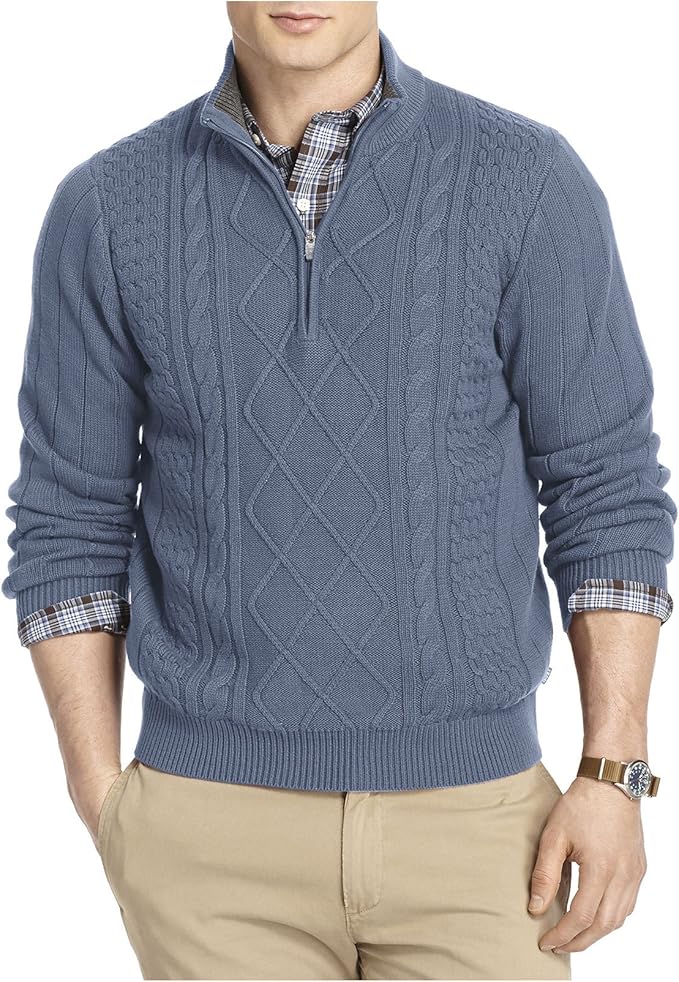 IZOD Men's Quarter Zip Cable Knit Solid 7 Gauge Sweater Amazon.co.uk