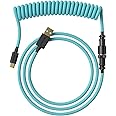 Ranked Coiled Keyboard Cable | Handcrafted Double-Sleeved Braided Cable | USB Type C to A | 5-Pin Aviator Connector for Custom Mechanical Gaming Keyboard | Support Fast Charge 20W (Ranked Blue)