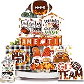 Tradder 17 Pcs Fall Football Decor Tiered Tray Decoration Set Table Signs | Autumn Football Farmhouse Wooden Centerpieces, fo
